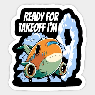 Ready for Takeoff I'm 9 - 9nd Birthday Boy Airplane Theme Sticker